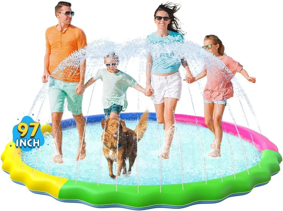 Non-Slip Splinkler Pool for Kids and Pets, Thick Water Play Mat - Fun Outdoor Summer Toy in Red Yellow Green Blue