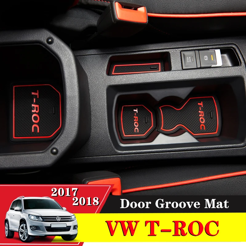 14PCS Car Door Groove Mat Interior Decoration Auto Accessories For VW T-ROC T ROC TROC 2017 2018