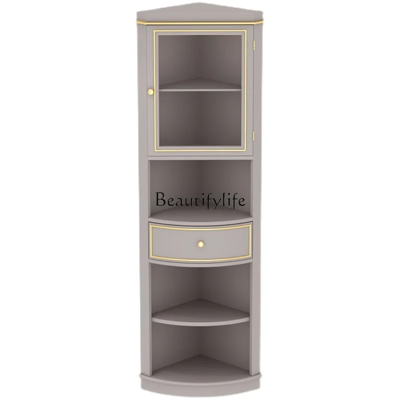 

Nordic light luxury art style premium gray corner cabinet simple vertical cabinet bedroom storage cabinet