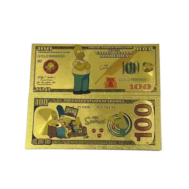 New Classic Animation Simpsons Gold Foil Commemorative Banknote Cartoon Character Series Collection Between Friends To Send Gift
