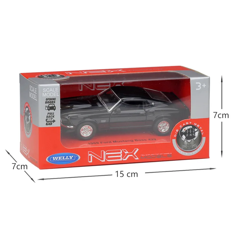 Speelgoedautomodel Mustang Boss 429 sedan trek terug om de deur te openen