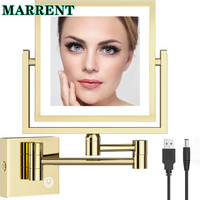 Square Touch on Led Folding Bathroom Mirrors with 3X Magnifying Bathroom Accessories Makeup Mirror Lighted Led Bathroom Mirrors
