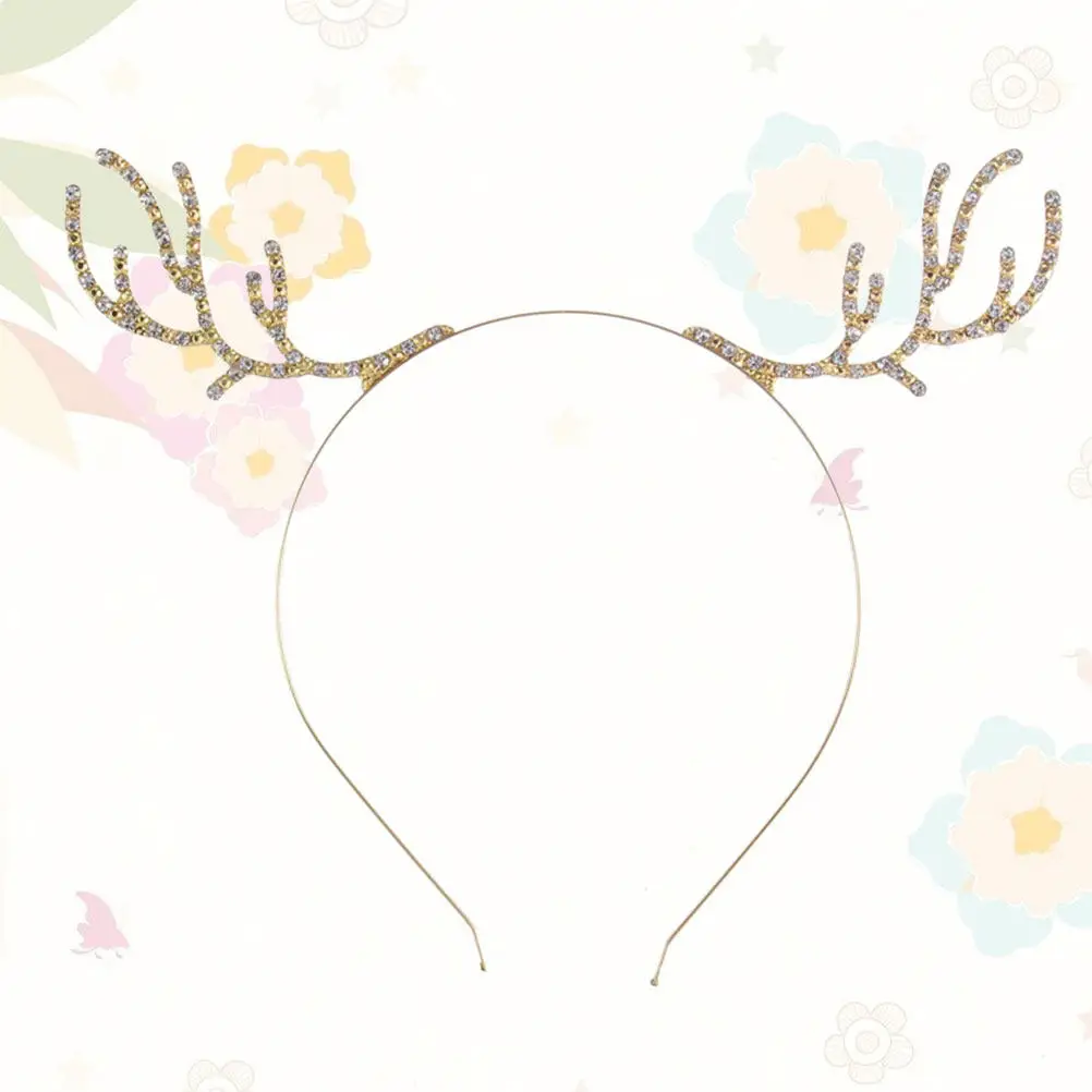 

2 шт. золотистых ободков для волос из сплава с кристаллами и оленьими рожками для женщин, легкие, для вечеринок, фестивалей, Рождества, карнавала