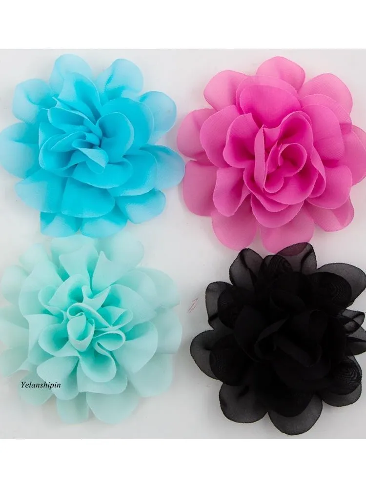 1PC 10cm 14 kolorów Vintage puszyste szyfonowe kwiaty do włosów klipsy dla dziewczynek akcesoria do włosów ręcznie robione kwiaty z tkaniny na pałąk — zdjęcie 2