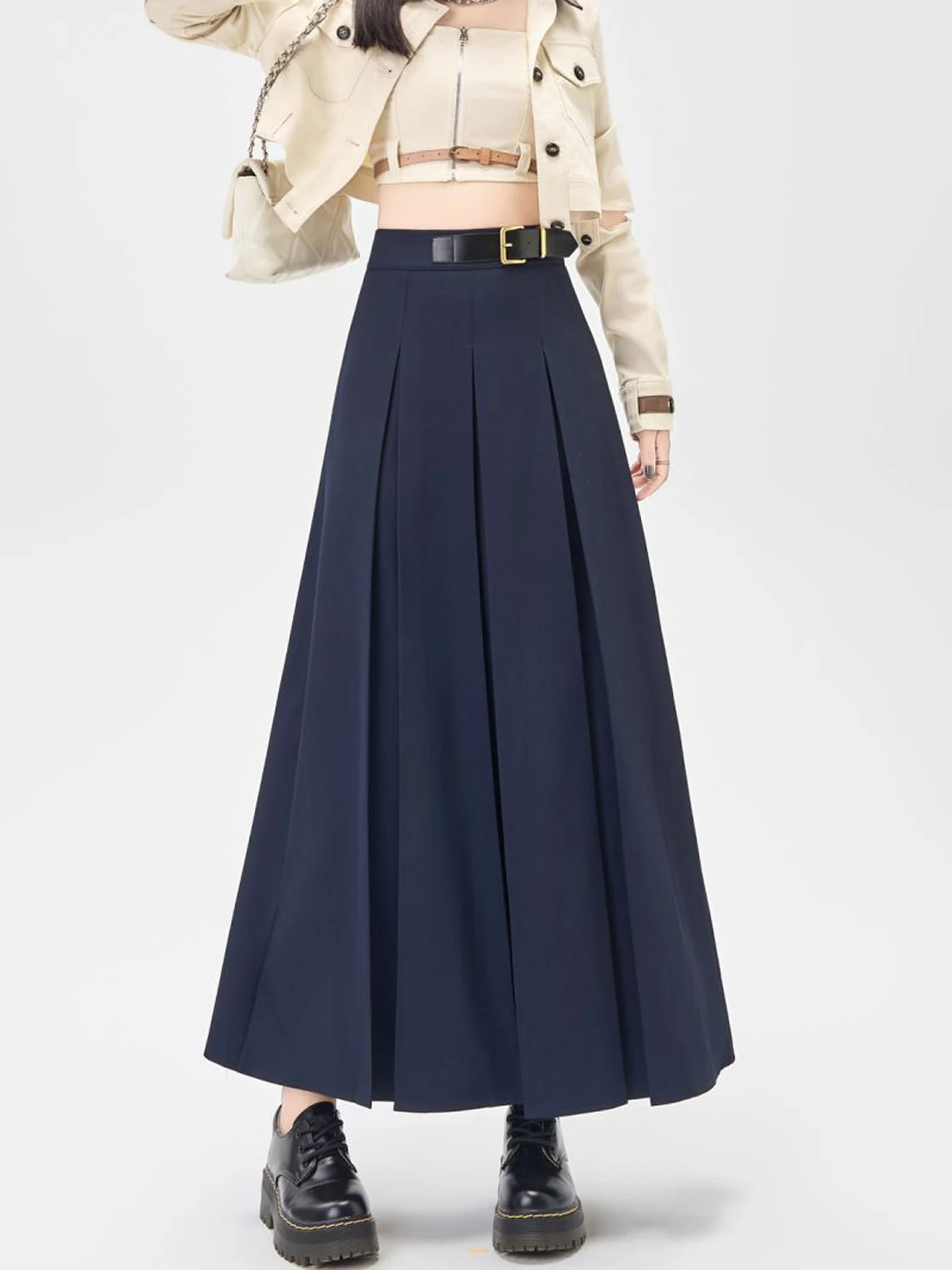 

Элегантный драпированный пиджак, тканевый миди, плиссированные юбки, женская роскошная расклешенная юбка трапециевидной формы, весна-осень, корейская офисная универсальная одежда