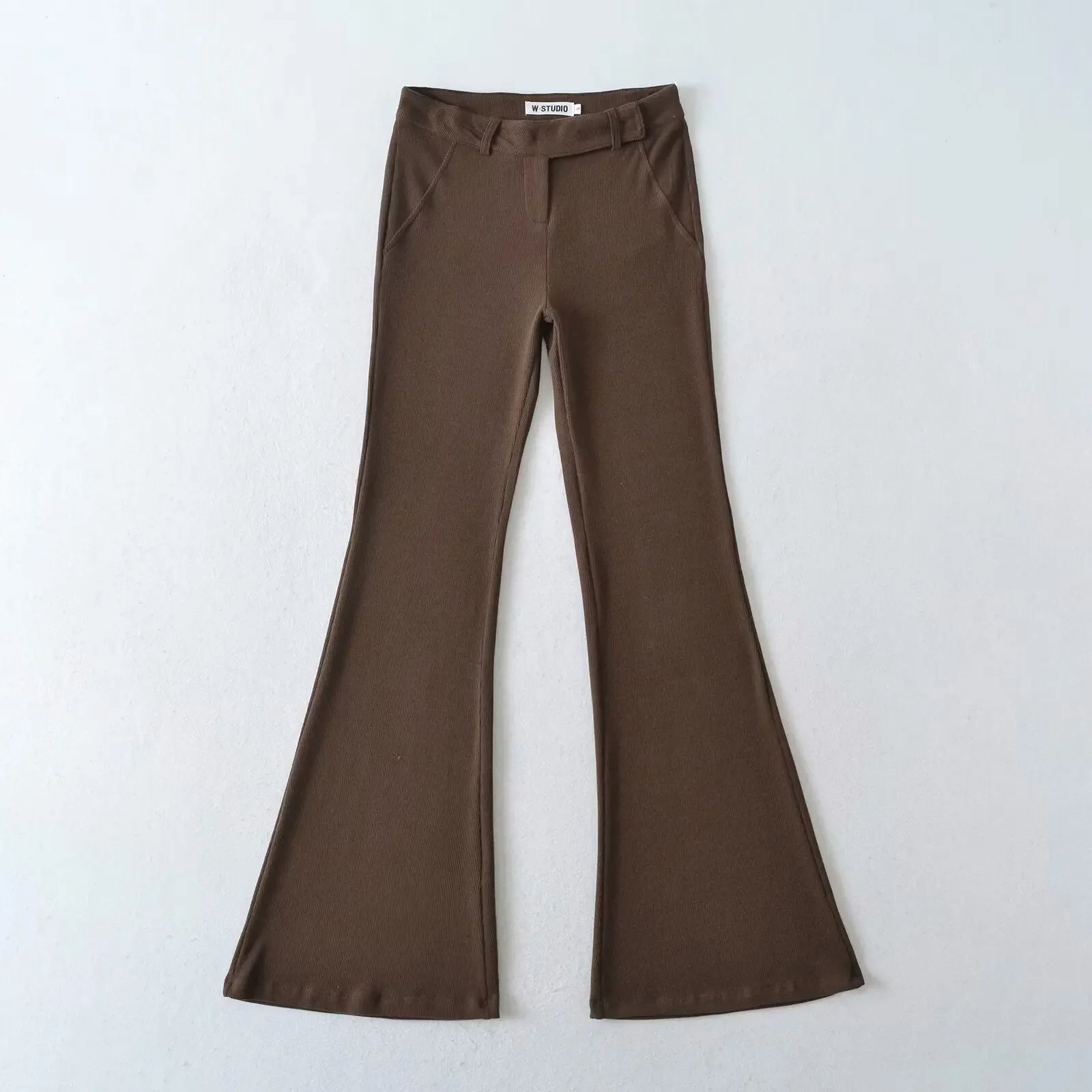 4 ألوان 2025 الأمريكية الرجعية الضلع محبوك تمتد حزمة الوركين مضيئة السراويل امرأة منخفضة الخصر سليم صالح بنطلون اليوغا أسفل البيج