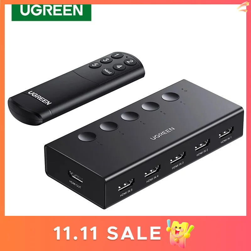 

HDMI-переключатель UGREEN, 5 в 1, 4K @ 60 Гц, HDMI-сплиттер с дистанционным управлением, 5-портовый Переключатель HDMI, селектор, поддержка 3D CEC HDR HDCP2.2 PS5/4