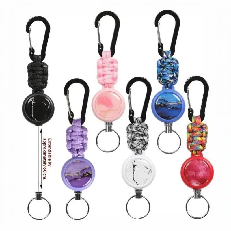 Portable Retractable Badge Reel Keychain Heavy Duty Carabiner Anti-Loss Hook for Nurse Student Work ID Badge