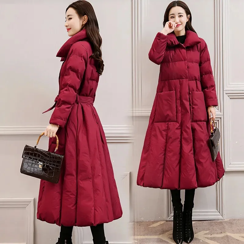 Chaqueta larga de plumón para mujer, Parkas cálidas informales, abrigos acolchados gruesos de algodón, prendas de vestir de invierno, novedad de 2024