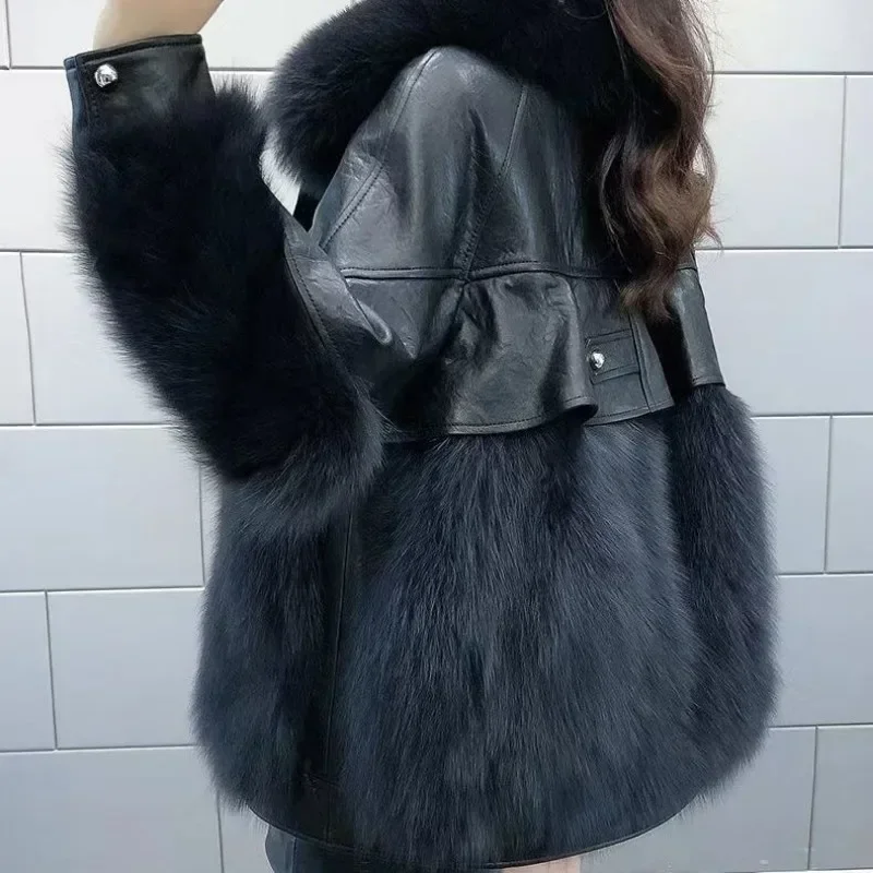 New Women Winter Faux Fur Coat Mid Length Version Fox Overcoat Loose Thick Warm Furs Jacket  Artificial Fur Collar Outwear JJ161