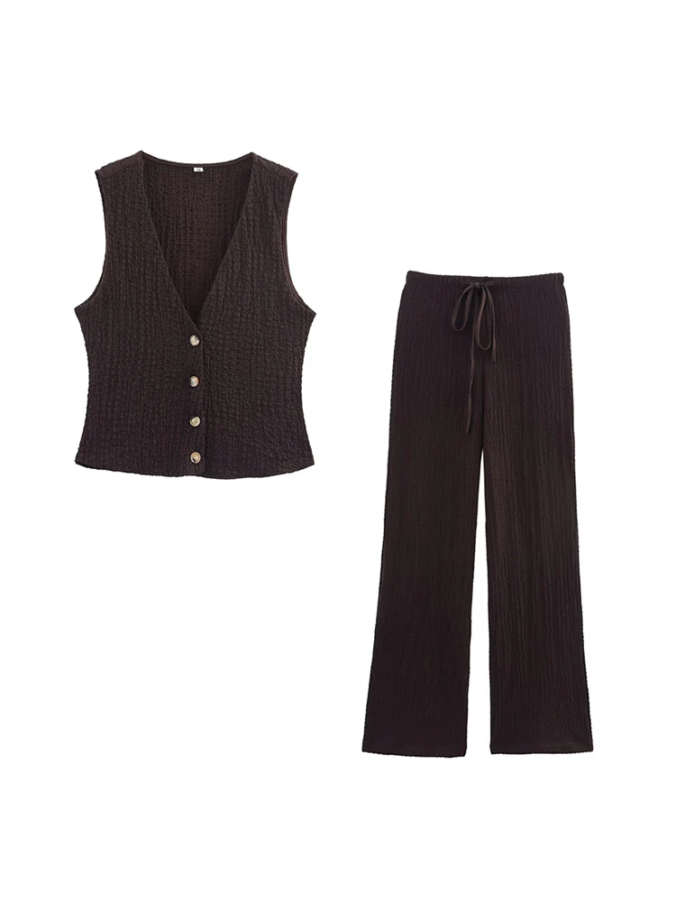 

SIYANG Женский модный комплект из 2 предметов, однобортные топы на бретелях и винтажные брюки с высокой эластичной резинкой на талии, женский шикарный брючный костюм