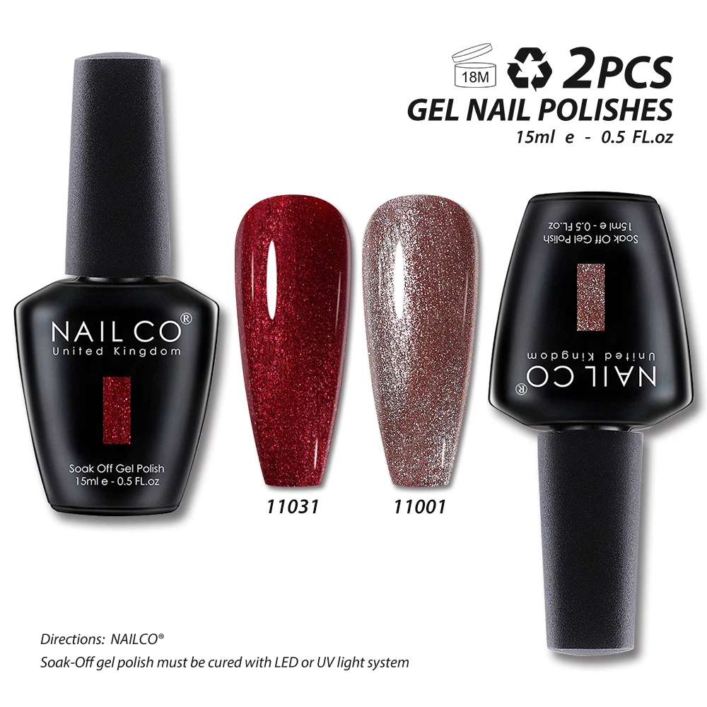 NAILCO 15 مللي لون أحمر داكن UV جل طلاء الأظافر 2 قطعة/المجموعة بريق اللون شبه شفافة Vernis Esmalte رسومات أظافر مانيكير نقع قبالة