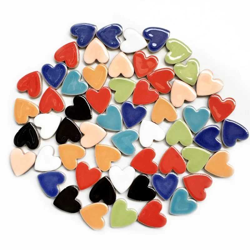 30pcs(3pcs*10colors) Porcelain Heart Shape Mosaic Tile 120g DIY Craft Mosaic Making Ceramic Tiles 2.2*2.3*0.5cm