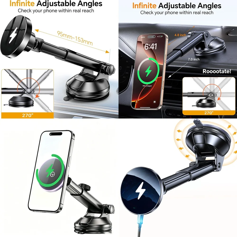 New Consumer Electronics 2026 Wireless Car Charger Dashboard Car Phone Holder Magnetic Chargers Adapters for iPhone 17 16 15 14