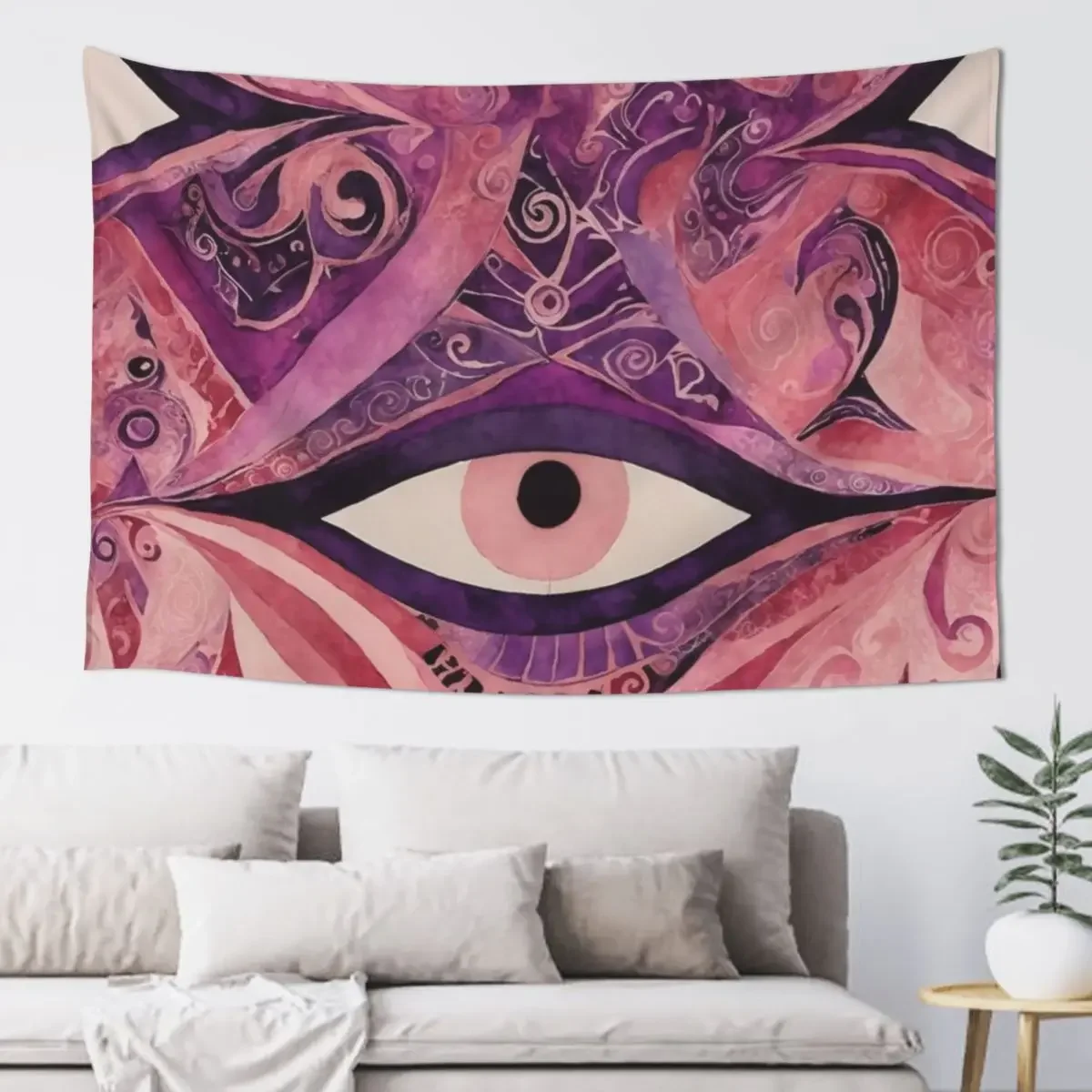 Batik 8 - Evil Eye Batik Pattern - Pink and Fuchsia Batik Tapestry Home Decor Aesthetic Bedroom Deco Tapestry