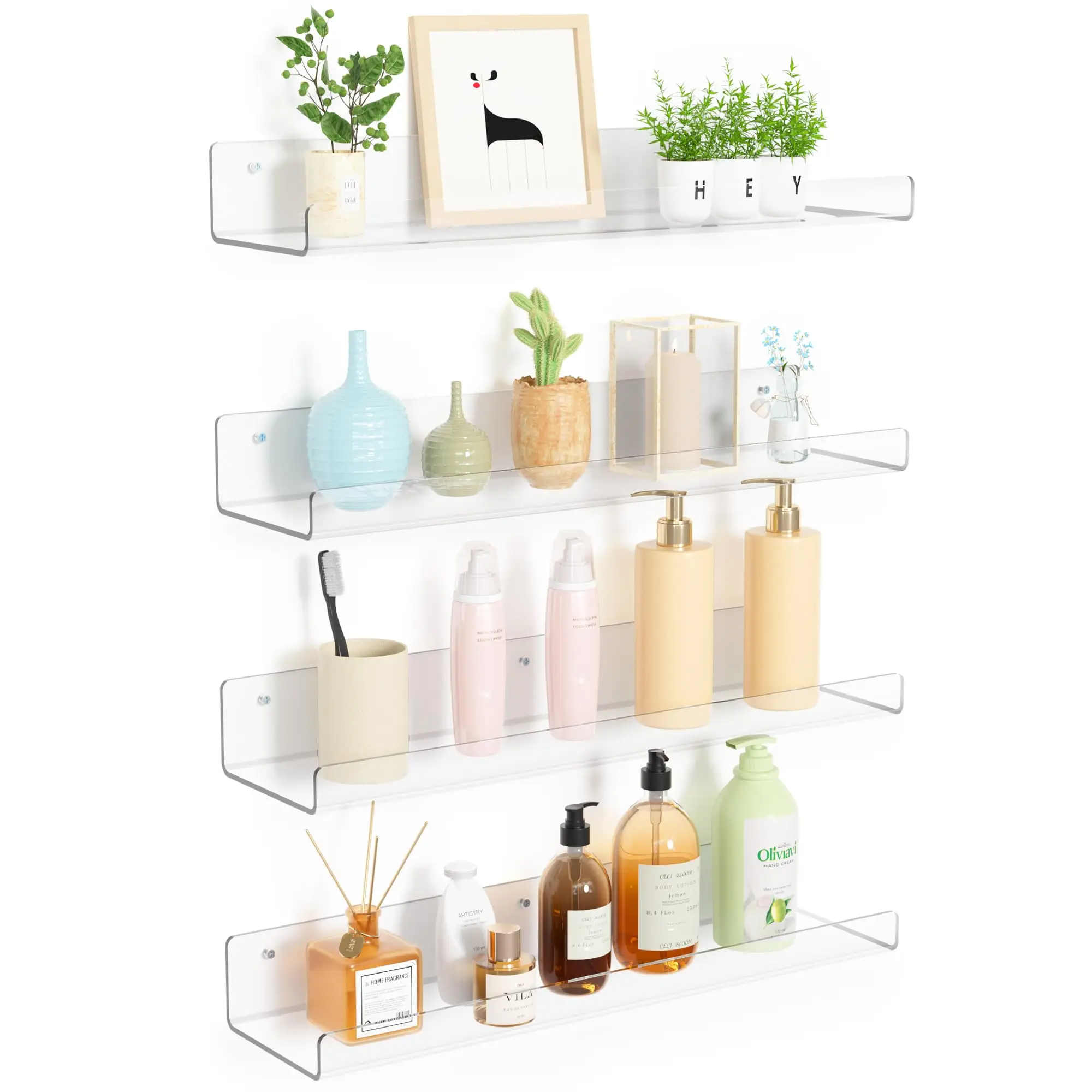 

20-50cm Acrylic Shelves for Wall Storage,Floating Bookshelves for Kids,Display Shelf Organizer for Bathroom,Bedroom, Living Room