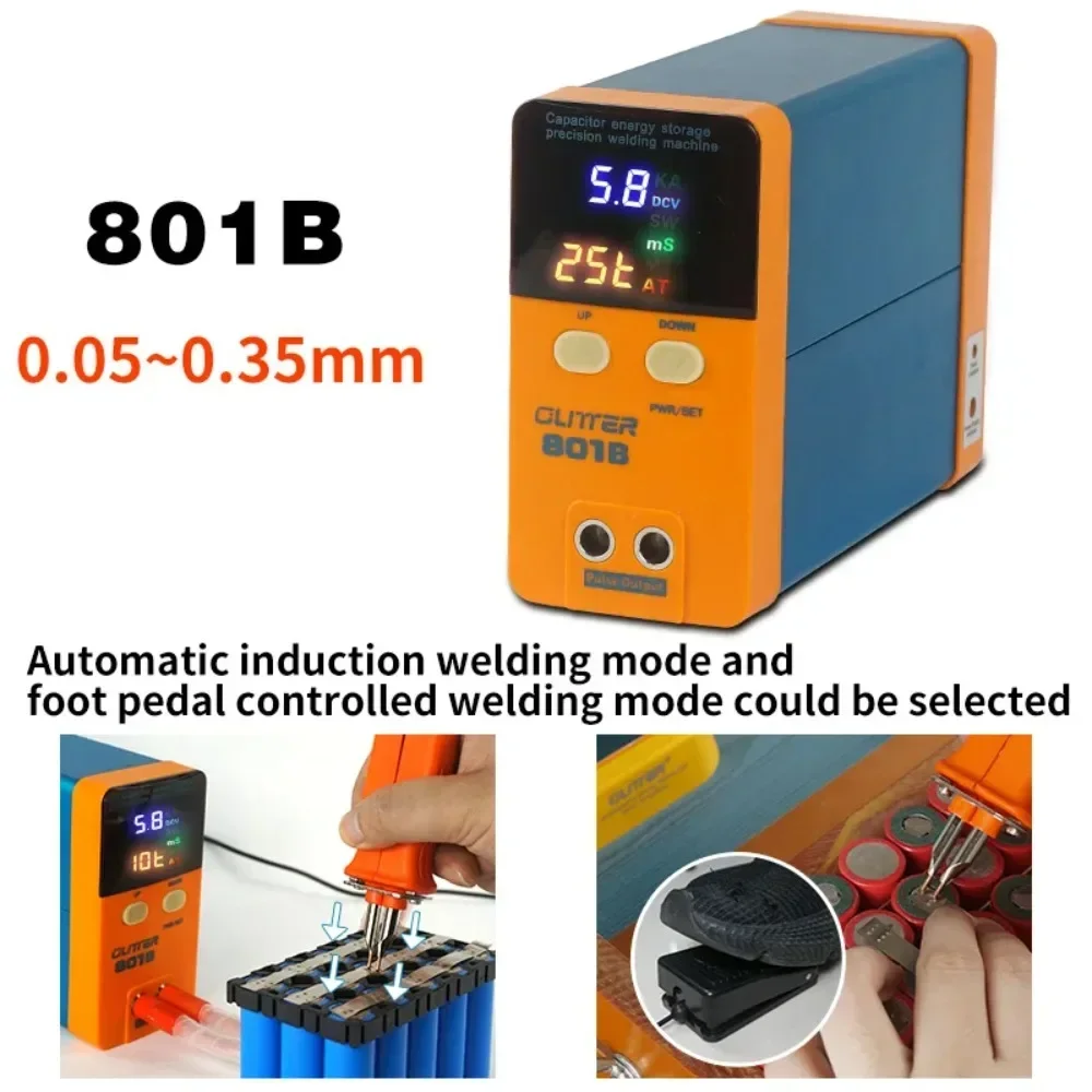 11.6KW 801B 스폿 용접기 기계 0.05-0.3mm 니켈 용접 휴대용 에너지 저장 빠른 충전 15V 2A 풋 스위치 포함