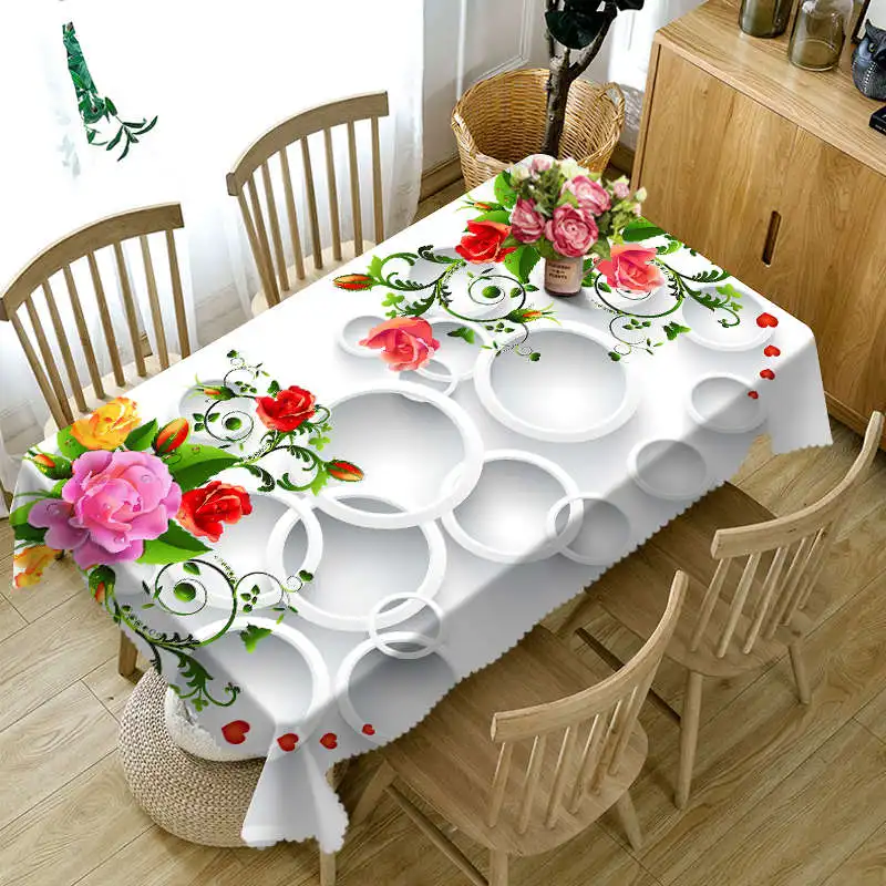 Fashion 3D Yellow Geometric Circular Pattern Waterproof Tablecloth Wedding Decoration Home Coffee Table Rectangular Table Cover