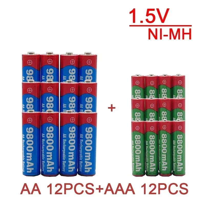 Batería recargable AA+AAA, 1,5 V 9800 MAH /8800 MAH, adecuada para control remoto, juguetes, relojes, radios y otros