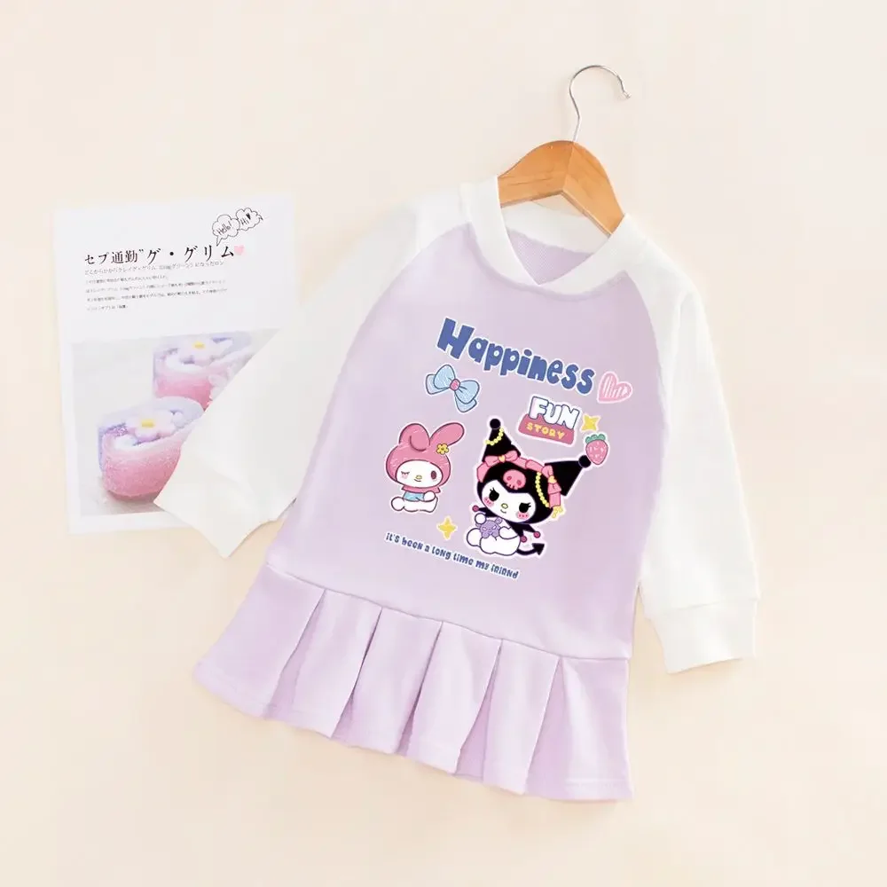 

Girly Heart Kawaii MINISO Long Sleeve Dress Spring Autumn Cute Kuromi My Melody Fashion Hooded Skirt Children Cloth Gifts