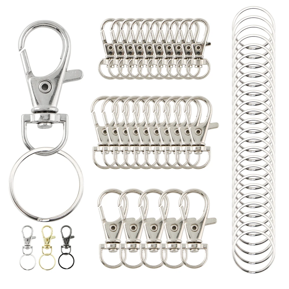 

50Pcs/set Mix Size Swivel Snap Hooks And Key Rings Metal Lobster Claw Clasps DIY Keychains For Jewelry Handmade Accessories