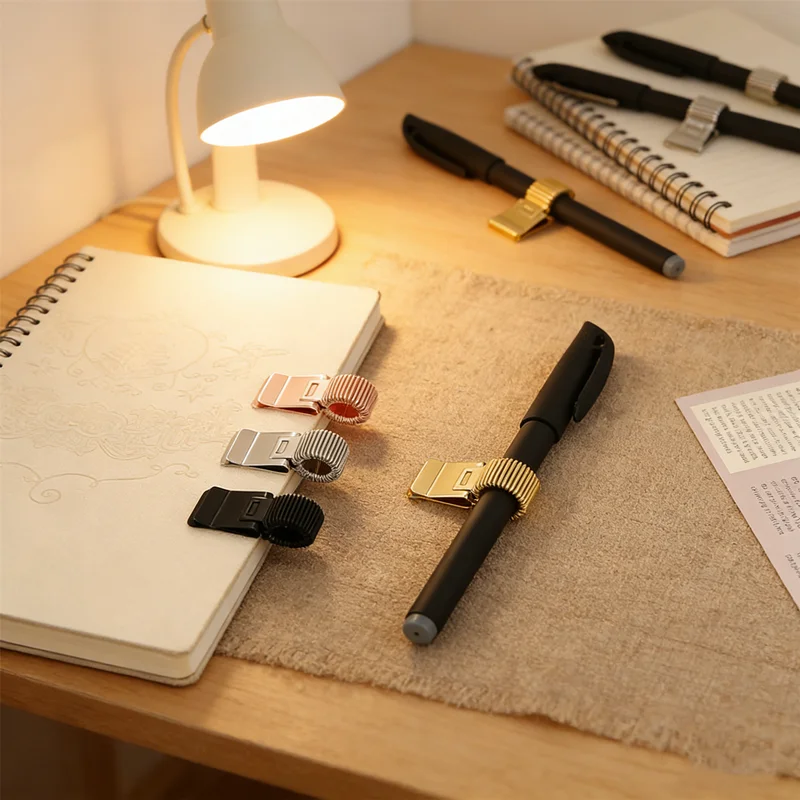 Metal Pen Clip with Spring, Gold Retro Pen Holder, Notebook Pen Clip, Student School Stationery, Creative Book Clip Accessory