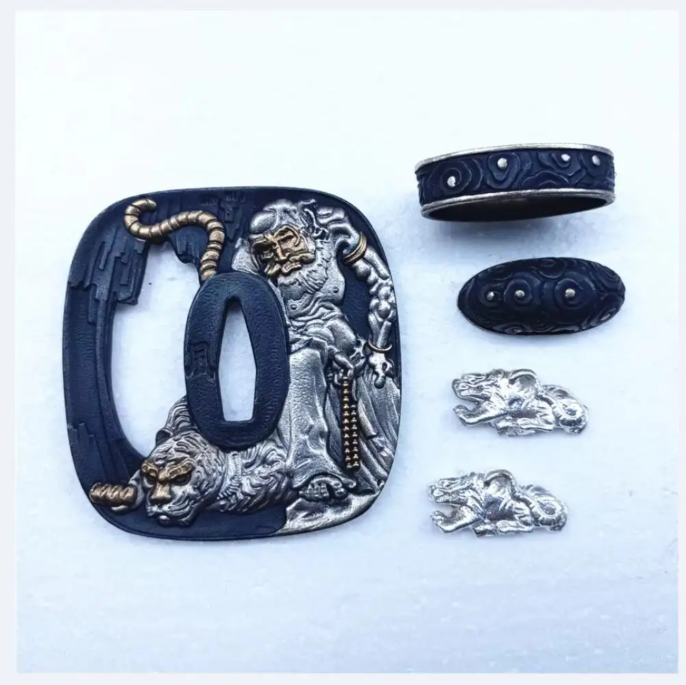 A Set Copper Brass Tsuba Menuki Fuchi Kashira For Japanese Sword Samurai Katana Plated Gold & Silver Wakizashi DIY Fittings