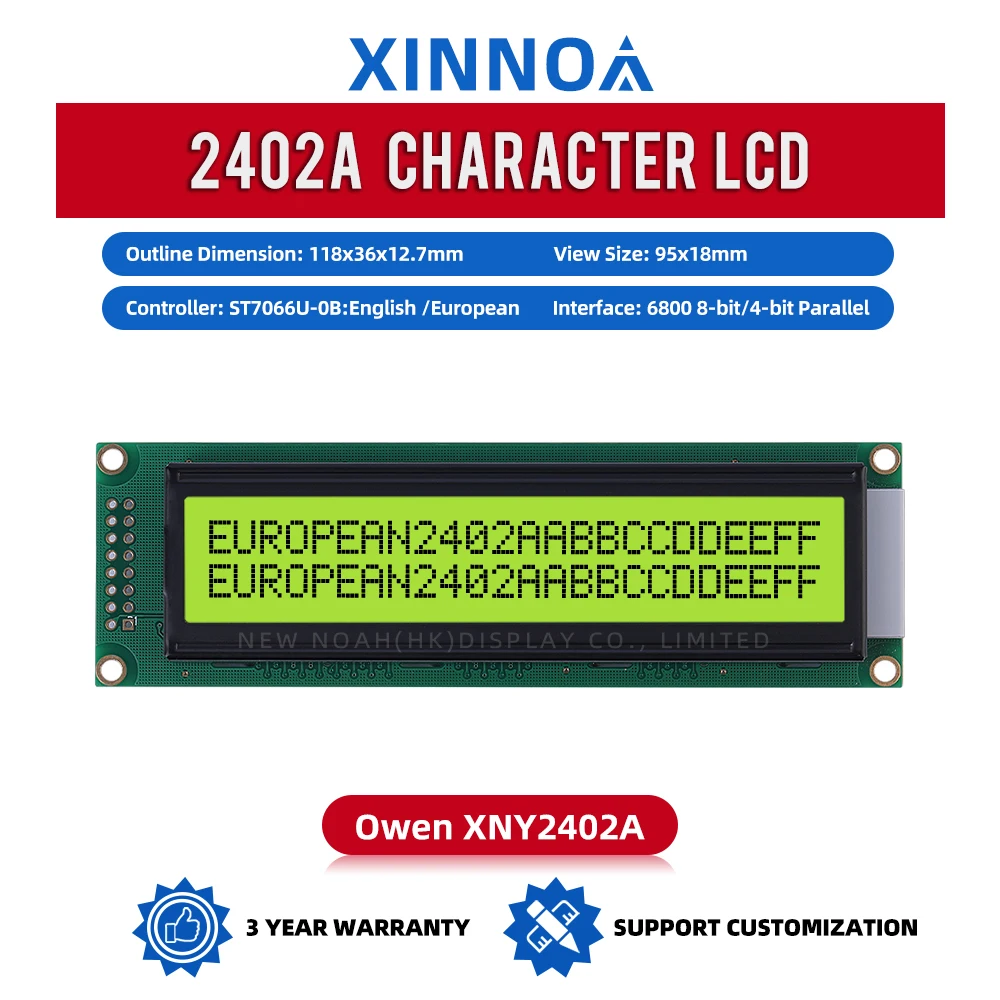 European Yellow Green Film 2402A LCD Dot Matrix Screen 24*2 Dot Matrix Module Multilingual Module 5V ST7066U LCM Display Module