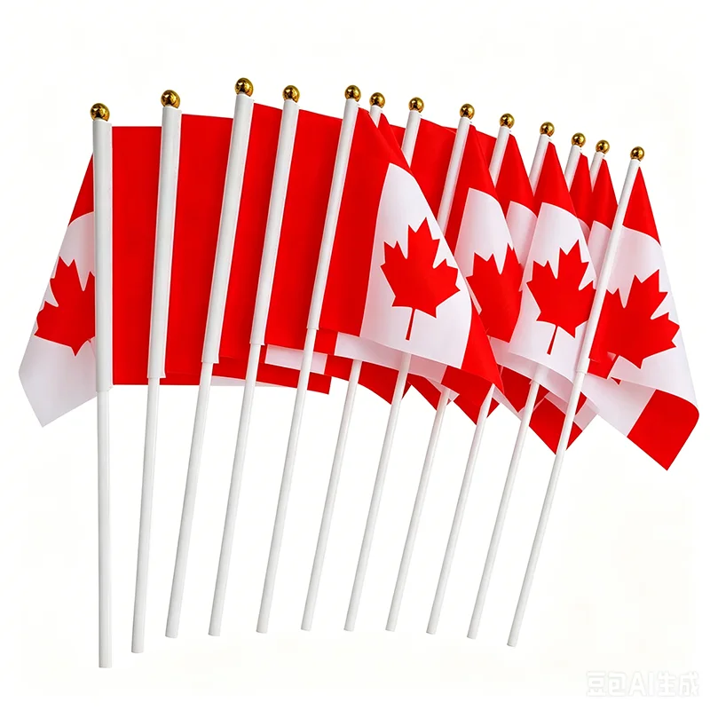 14×21cm Canada Hand Waving Flag,14×21cm  Canadian Small National Flags with Plastic Flagpoles
