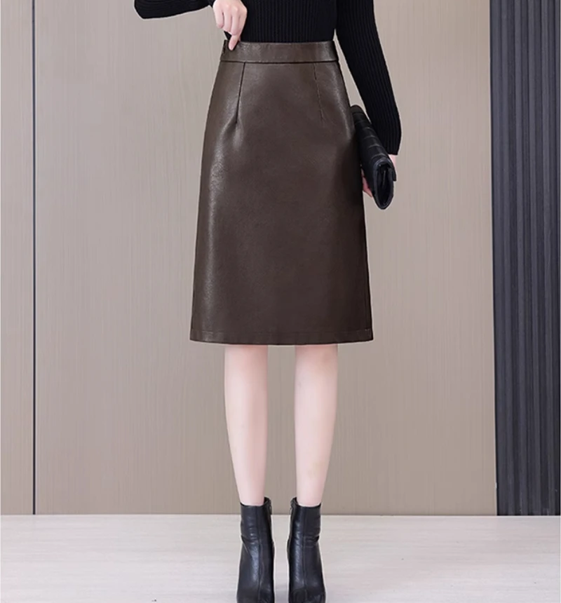 

new autumn winter fashion casual brand female women girls plsu size Genuine Leather skirts