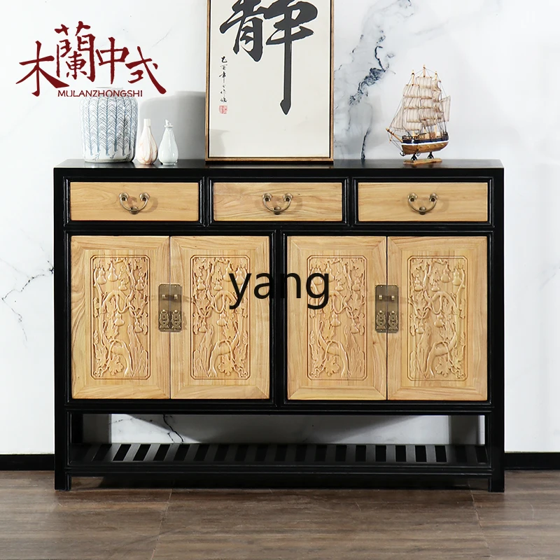 

TGF Chinese solid wood old elm hand-painted entrance cabinet storage antique shoe cabinet with drawer Chinese cabinet