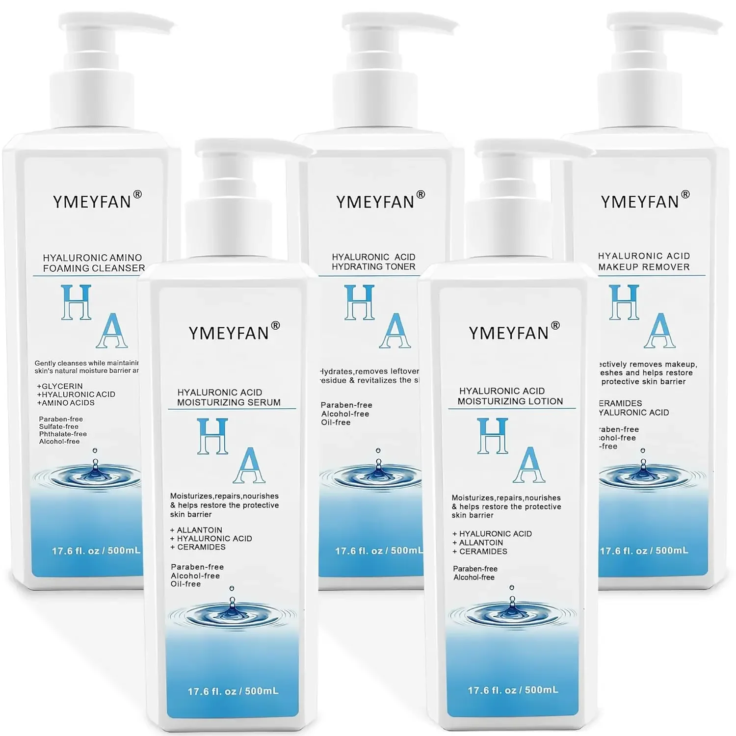 5-in-1 Professional Hyaluronic Acid Skin Care Set 17.6 Fl oz Ideal for Salons SPAs Home Use Esthetician Face Skincare Products