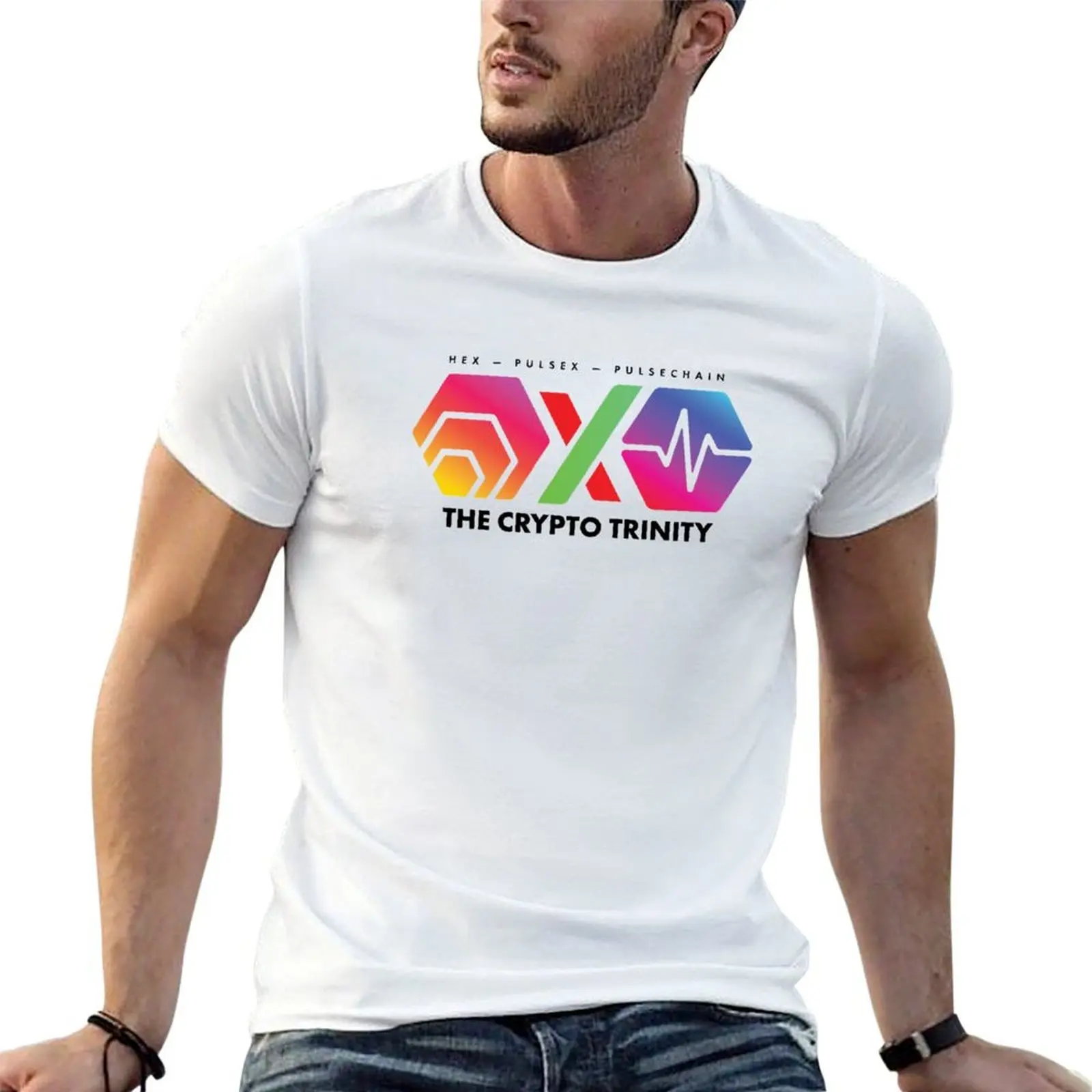 The Crypto Trinity (Hex, Pulsechain and PulseX) on White T-Shirt graphic t shirts blacks men t shirt