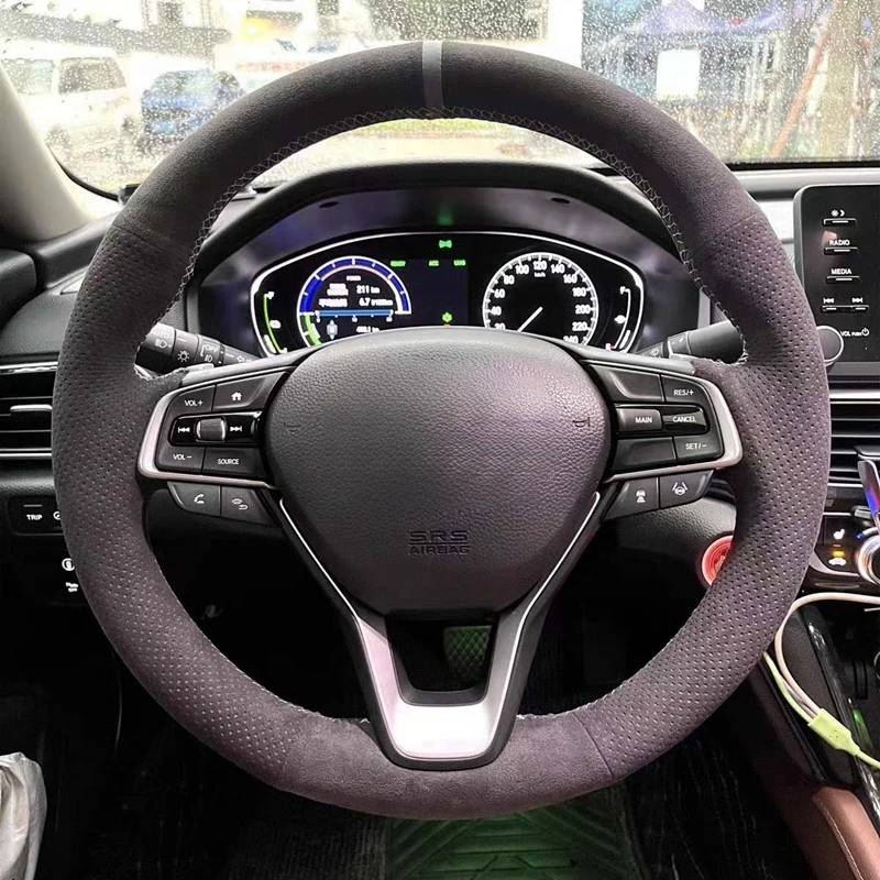 Car Steering Wheel Cover Black Anti-Slip Auto Interior Accessories Suede Leather For Honda Accord 10 2018 2019 Insight 2019