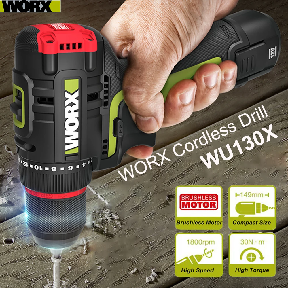 

WORX WU130X WU131 12 В Бесщеточная аккумуляторная дрель ударная дрель электрическая дрель отвертка 40 Нм электроинструменты