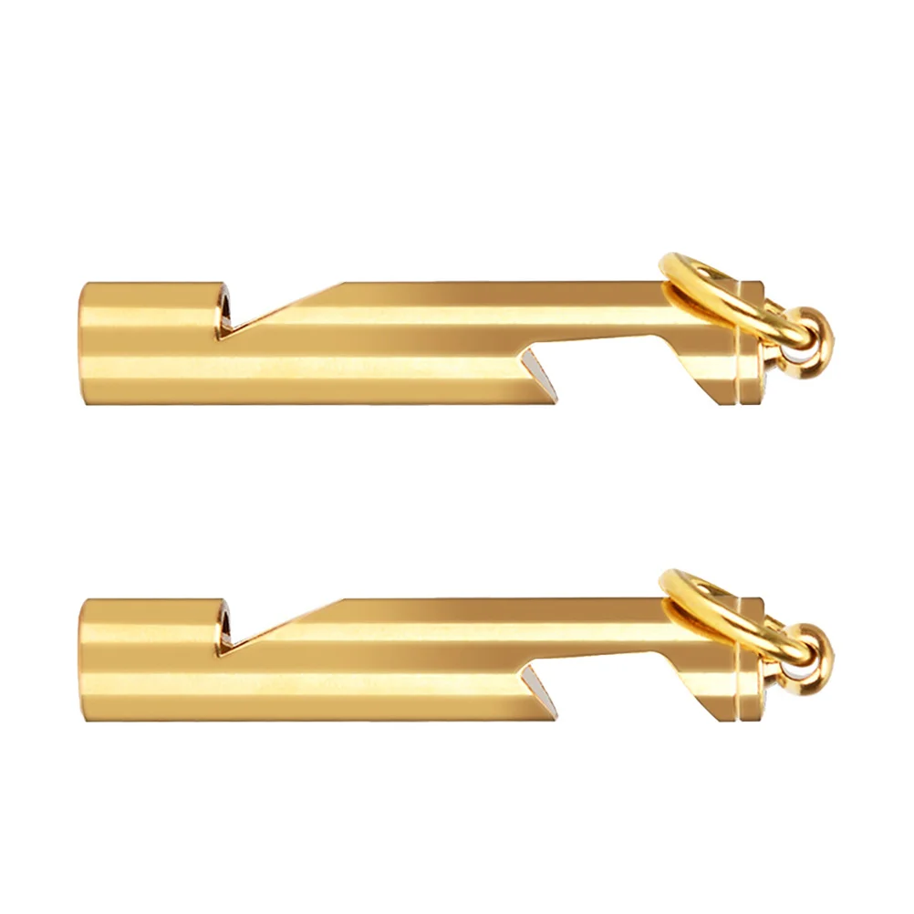 2Pcs Premium Copper Whistle Loud Emergency with Bottle Opener Golden Portable for Sports and Training