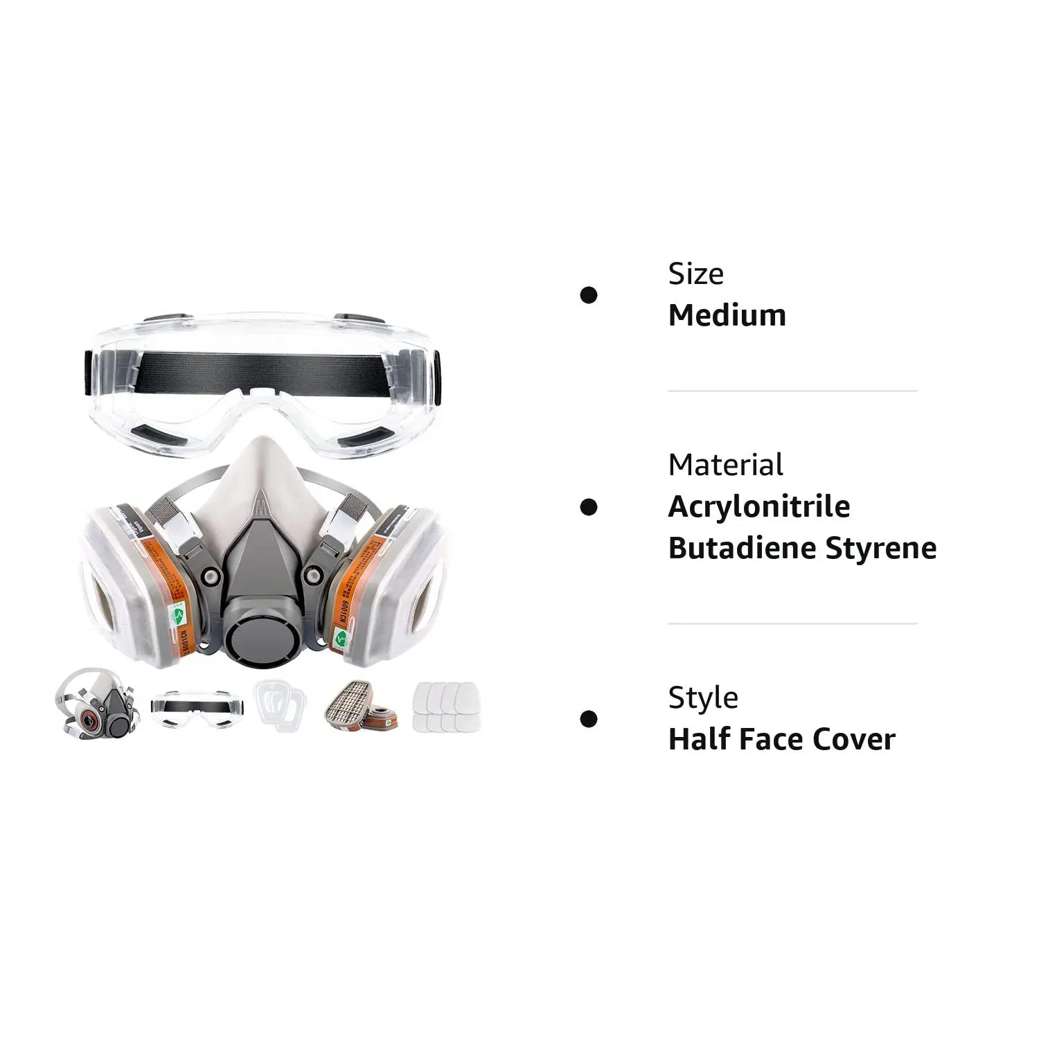 26in1 Gas Mask 6200 Half Face Respirator Gas Mask with Anti-Fog Safety Glasses Multi-Filter Protection for Painting, Welding