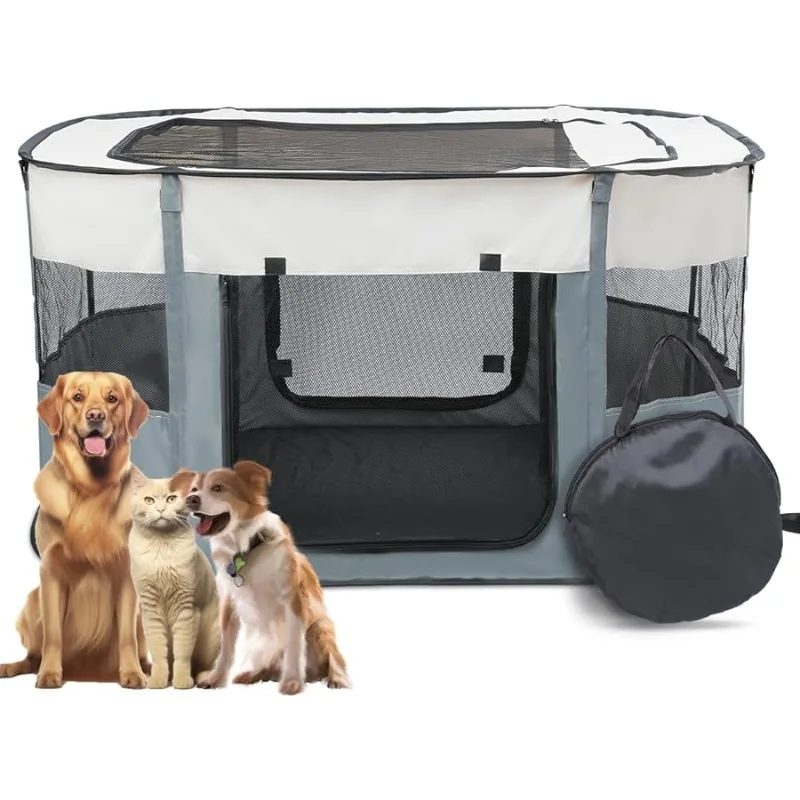 

Dog Playpen, Portable Pet Playpen Tent Cage Kennel with Zipper Top Co er, Cat Kitten Puppy Rabbits Enclosure Crate for Indoor Ou