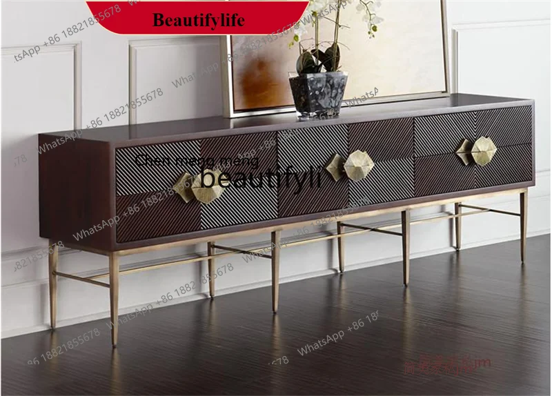 

G153 American porch decoration foyer partition solid wood stainless steel table carved cabinet simple and creative