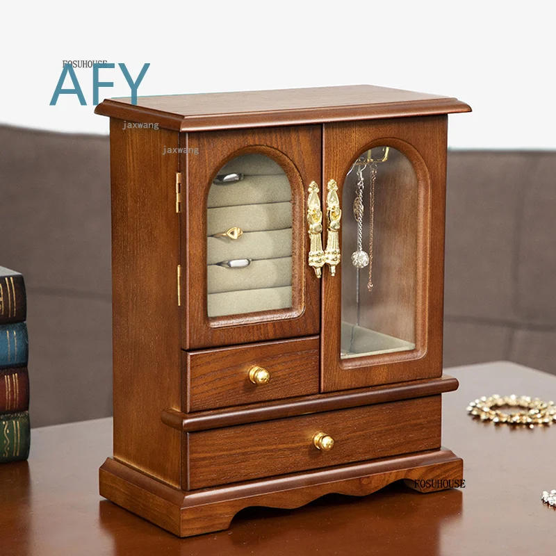 Wood Jewelry Organizer Box for Bracelets Necklaces Earrings Rings Hair Accessories Display Rack Retro Solid Wood Household