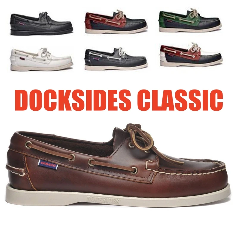 SEBAGO Men Authentic Docksides Shoes - Premium Leather Moc Toe Lace Up Boat Shoes 045A