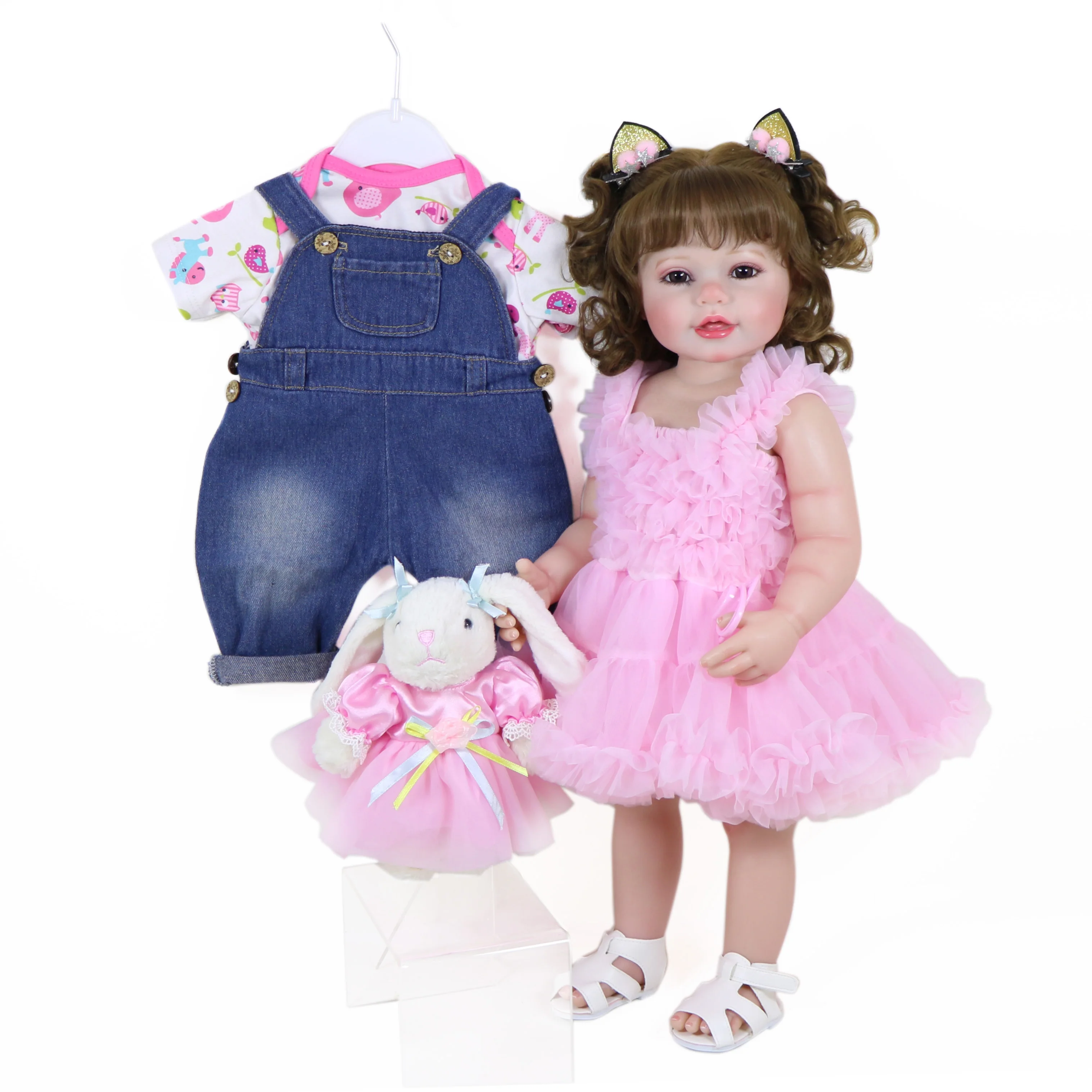 

Reborn Toddler Girl-22 inch Happy Dance with 1 pcs doll with 2 set outfit and 1pcs Bunny push full soft vinyl Christmas Gift