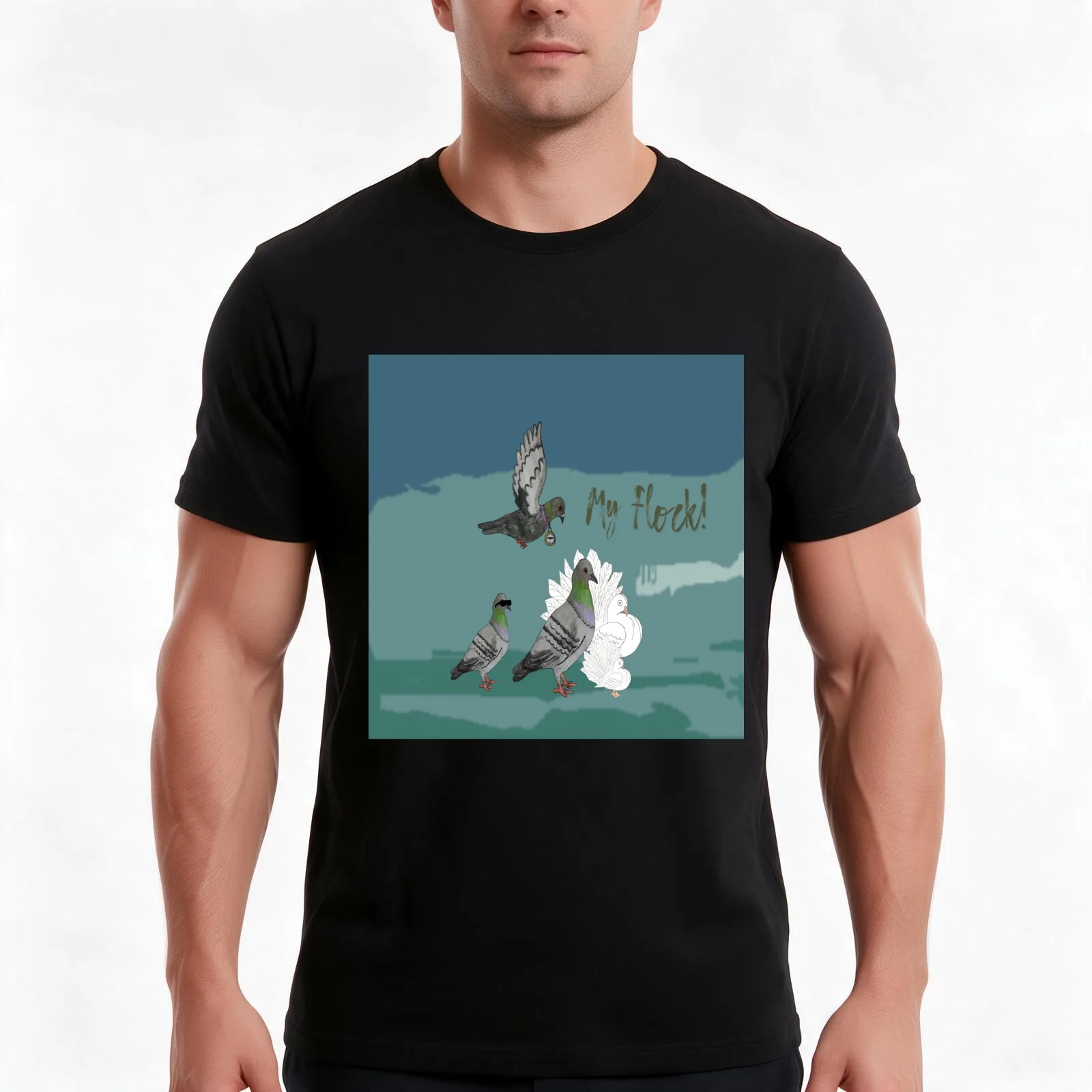 My Flock - Pigeon Flock T-Shirt, Summer Casual Cotton Tee, Oversized Streetwear Tops, Vintage Graphic Print, Unisex Men Women