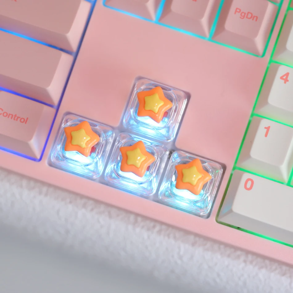 New Backlit Star Keycaps Cute Transparent Customizable DIY Key Cap Pentagram Mechanical Keycap with Cross Axis WASD Keycaps