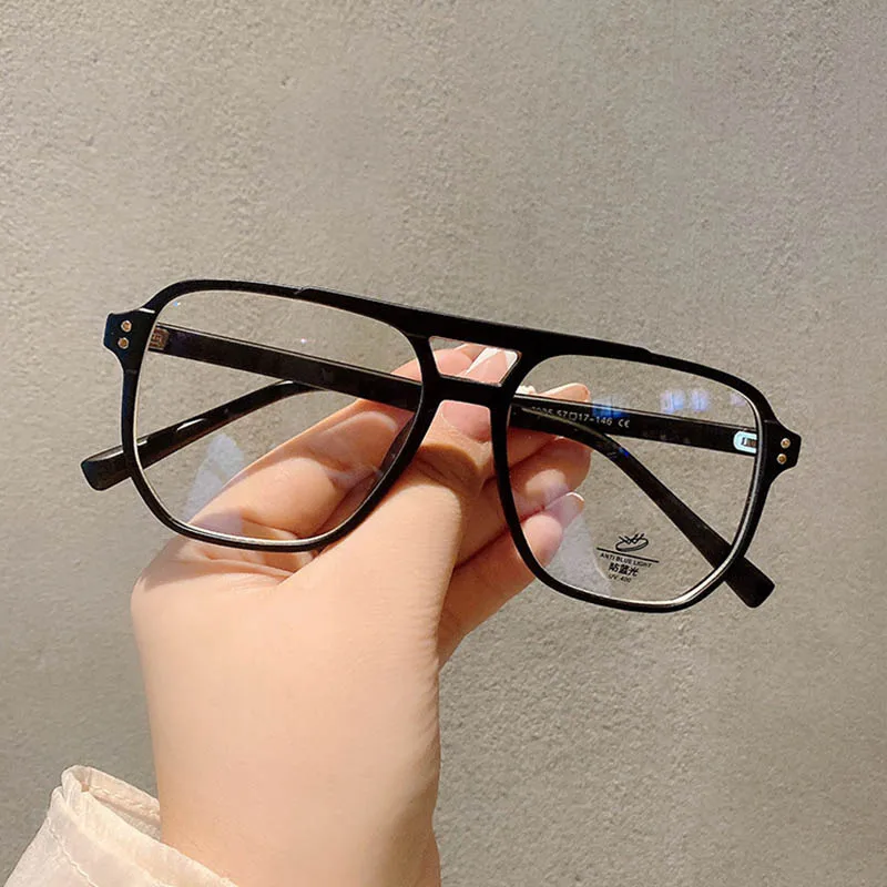 Large Frame Double Girder Clear Lens Glasses Big Simple Myopia Nerd Spectacles Degree -0.5 -1.0 -2.0 -3.0 -4.0 to -6.0