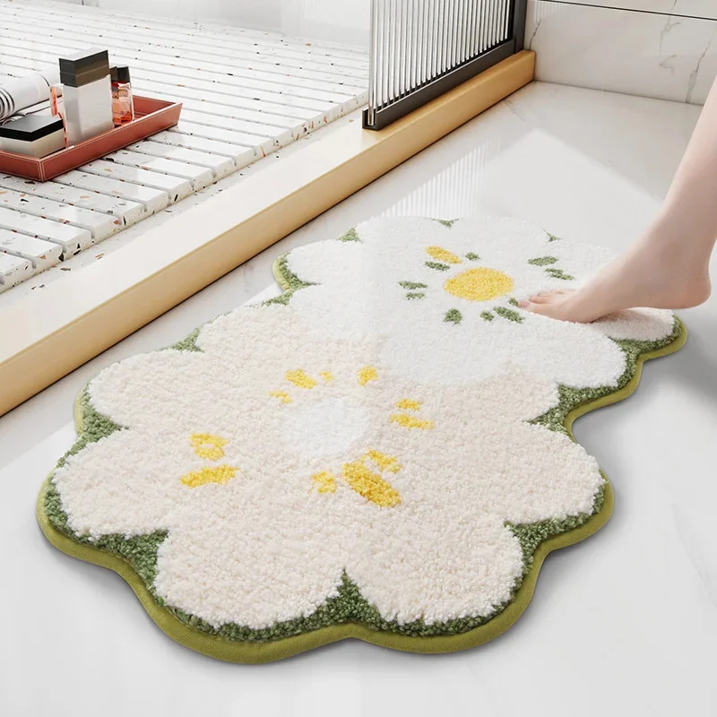 Flower Shaped Cute Bathroom Mats Carpets Microfiber Tufted Mat Cute Luxury Fluffy Thick Rugs High Low Plush Irregular Carpets