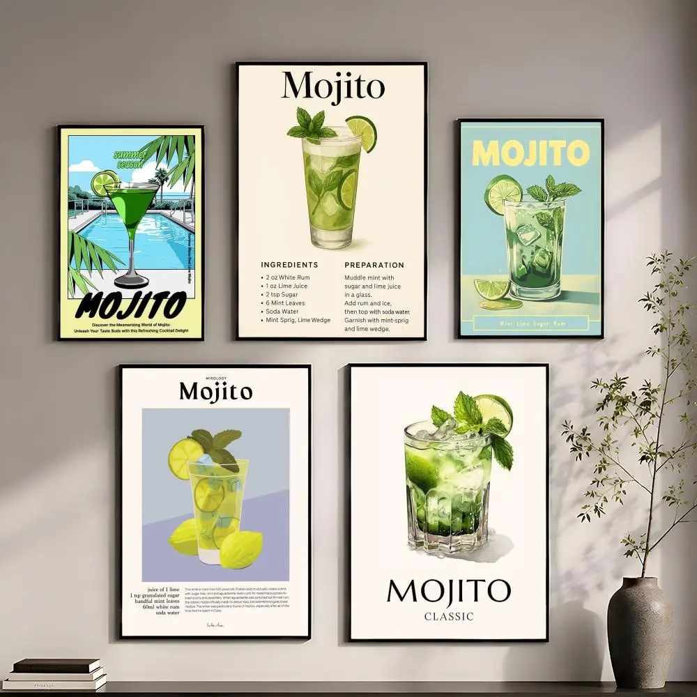 Cocktail Drink Mojito Poster Perfect Sticker Self Adhesive for Office Home Theater Wall Art Decor Fancy Gift