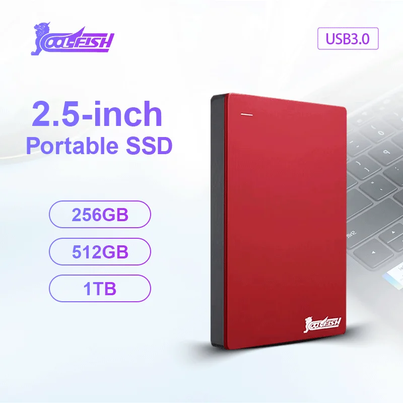 CoolFish Hard Drive eksternal portabel 2.5 inci, Hard Drive eksternal kecepatan tinggi 256GB 512GB 1TB USB3.0 Solid State Drive untuk PS4 Laptop Macbook PC