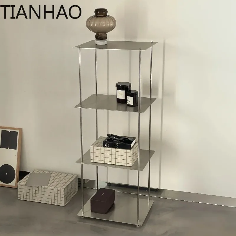 Stainless Steel Book Shelf Multi-Tier Floor Standing Display Rack Bauhaus Modern Bookcase for Living Room Home Storage Organizer