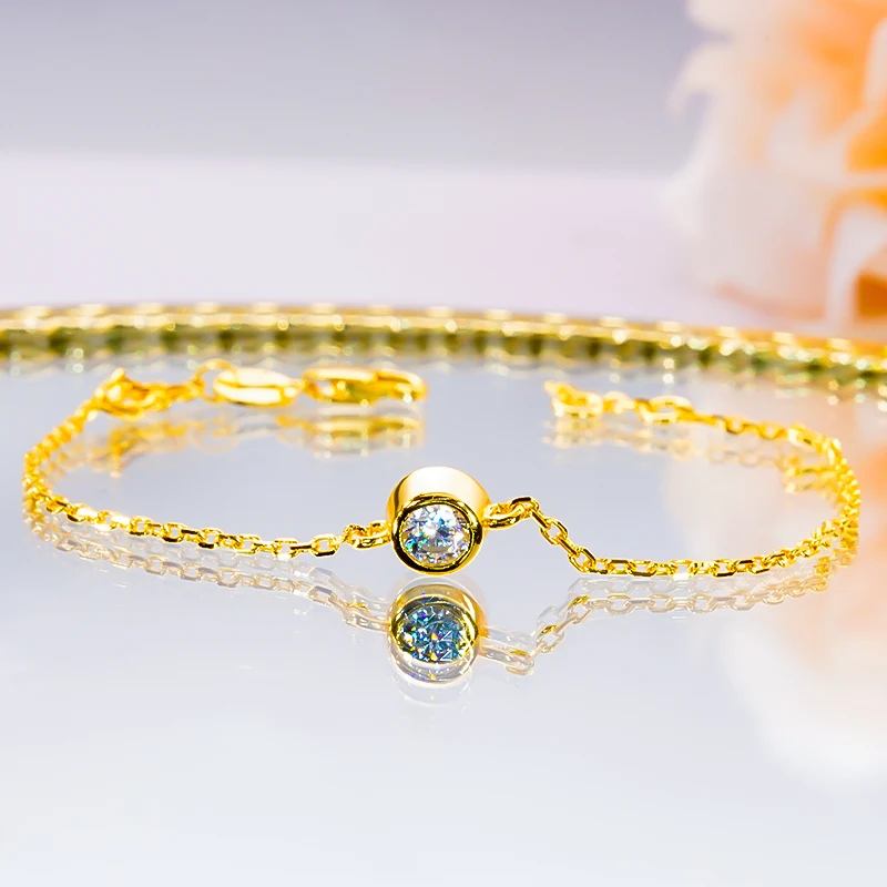 

0.3ct Golden Moissanite Diamond Bracelets S925 Sterling Silver with Gold Electroplating Chain Fine Jewelry for Women 2023 New